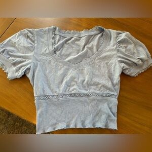 NWT Aerie Light Blue Lace Trim Blouse